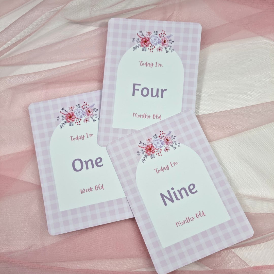 Pink Plaid Milestone Cards Set
