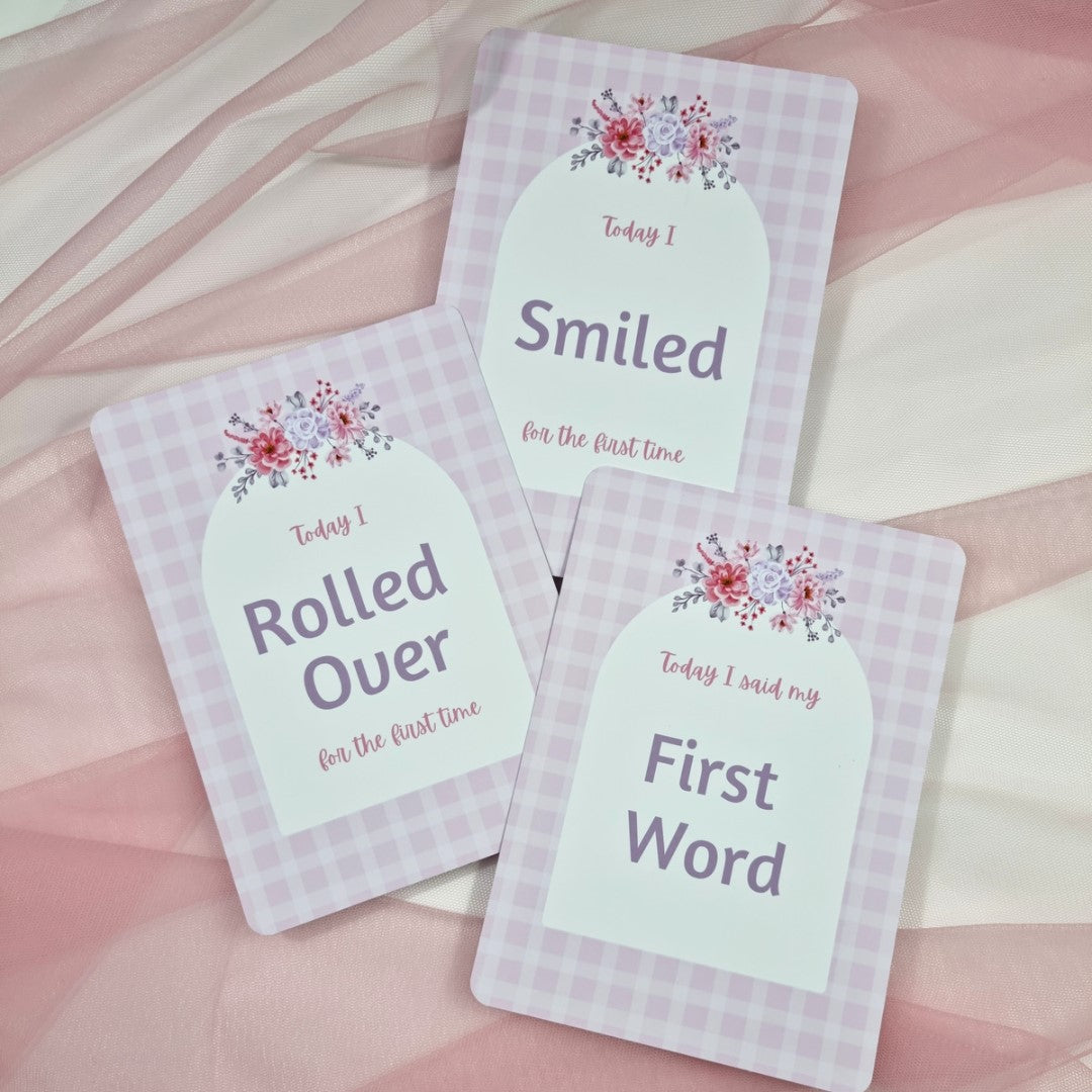 Pink Plaid Milestone Cards Set