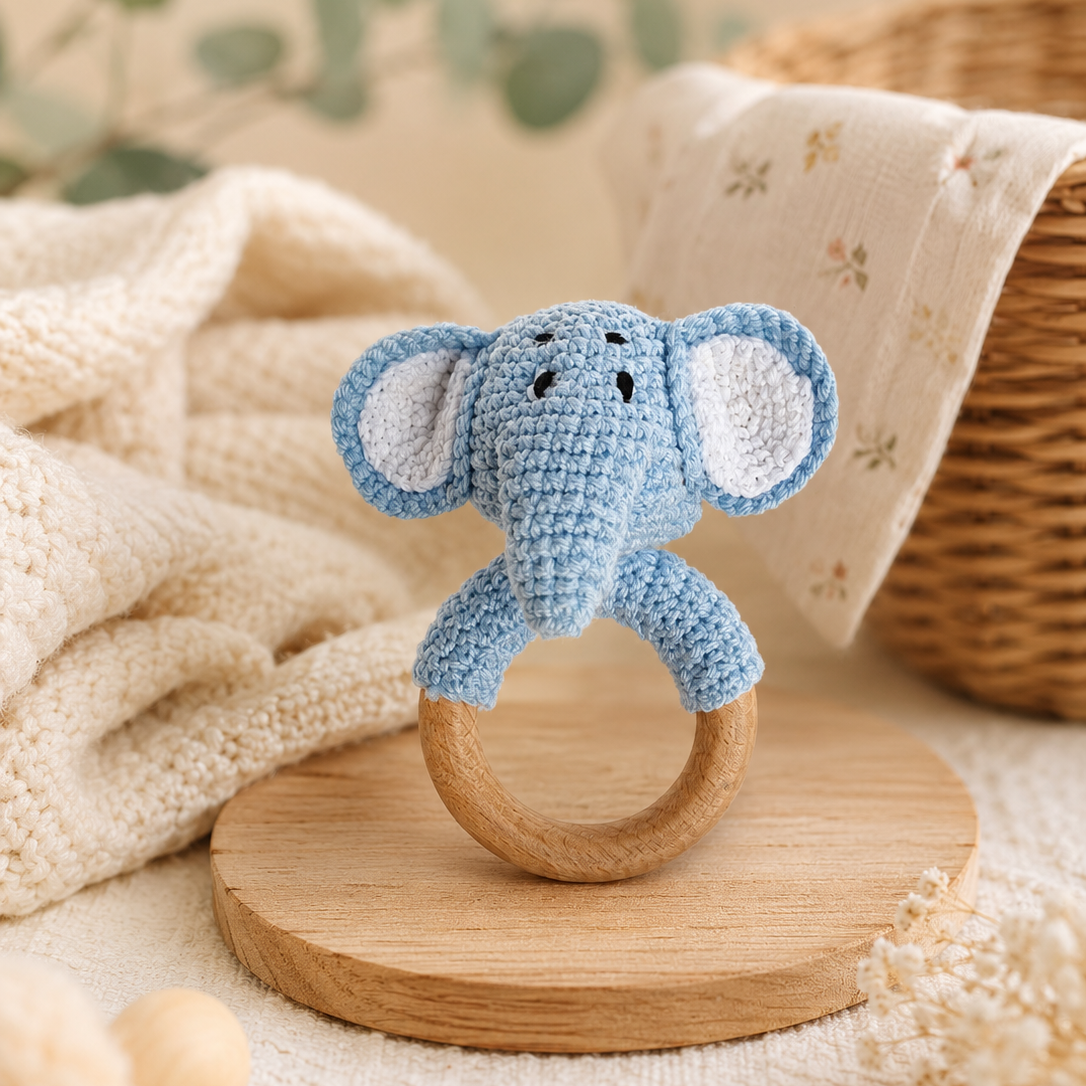 Baby Hand Knitted Rattle- Elephant