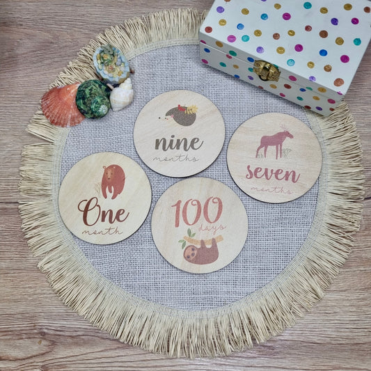 Animal Theme Wooden Baby Milestone Cards