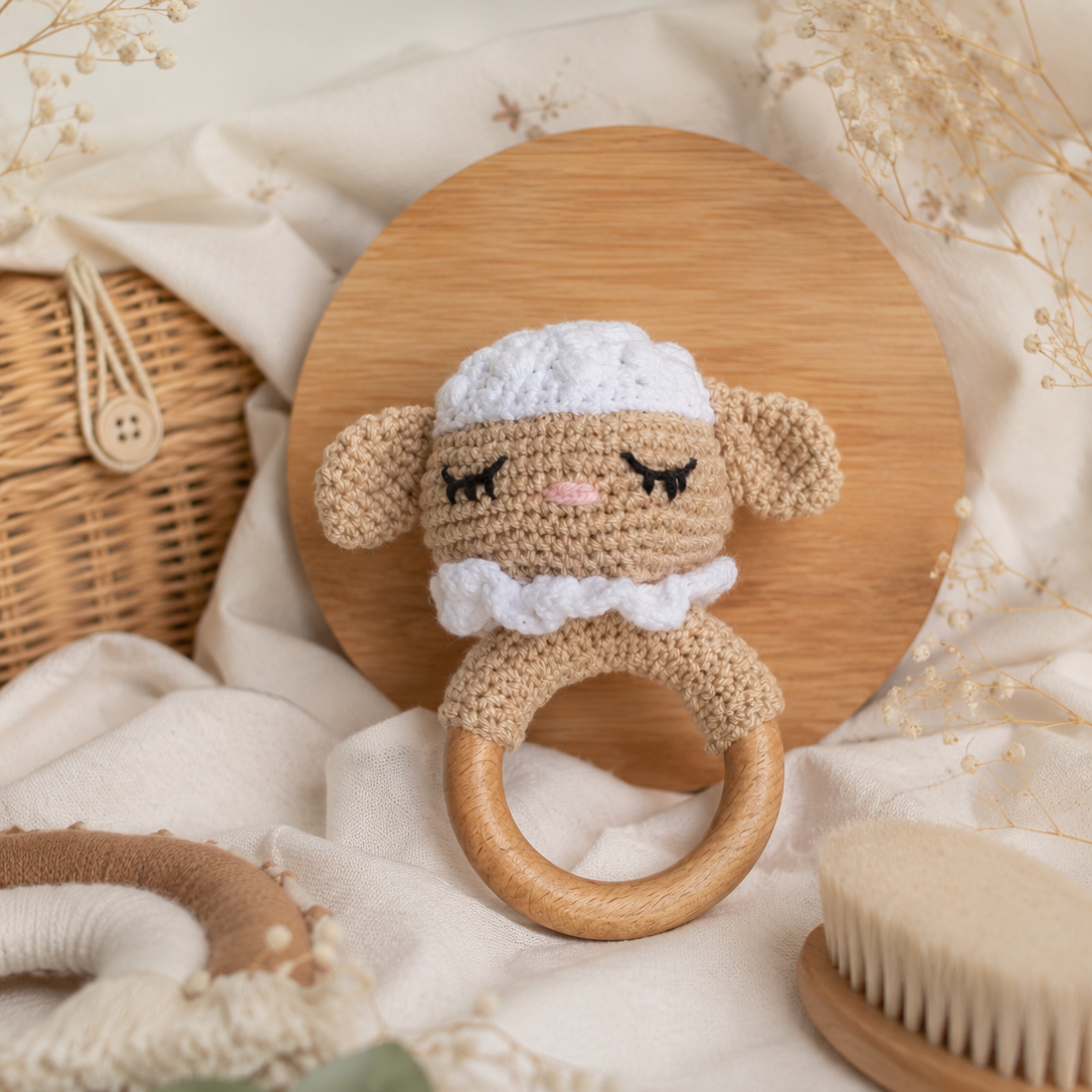 Baby Hand Knitted Rattle- Sheep