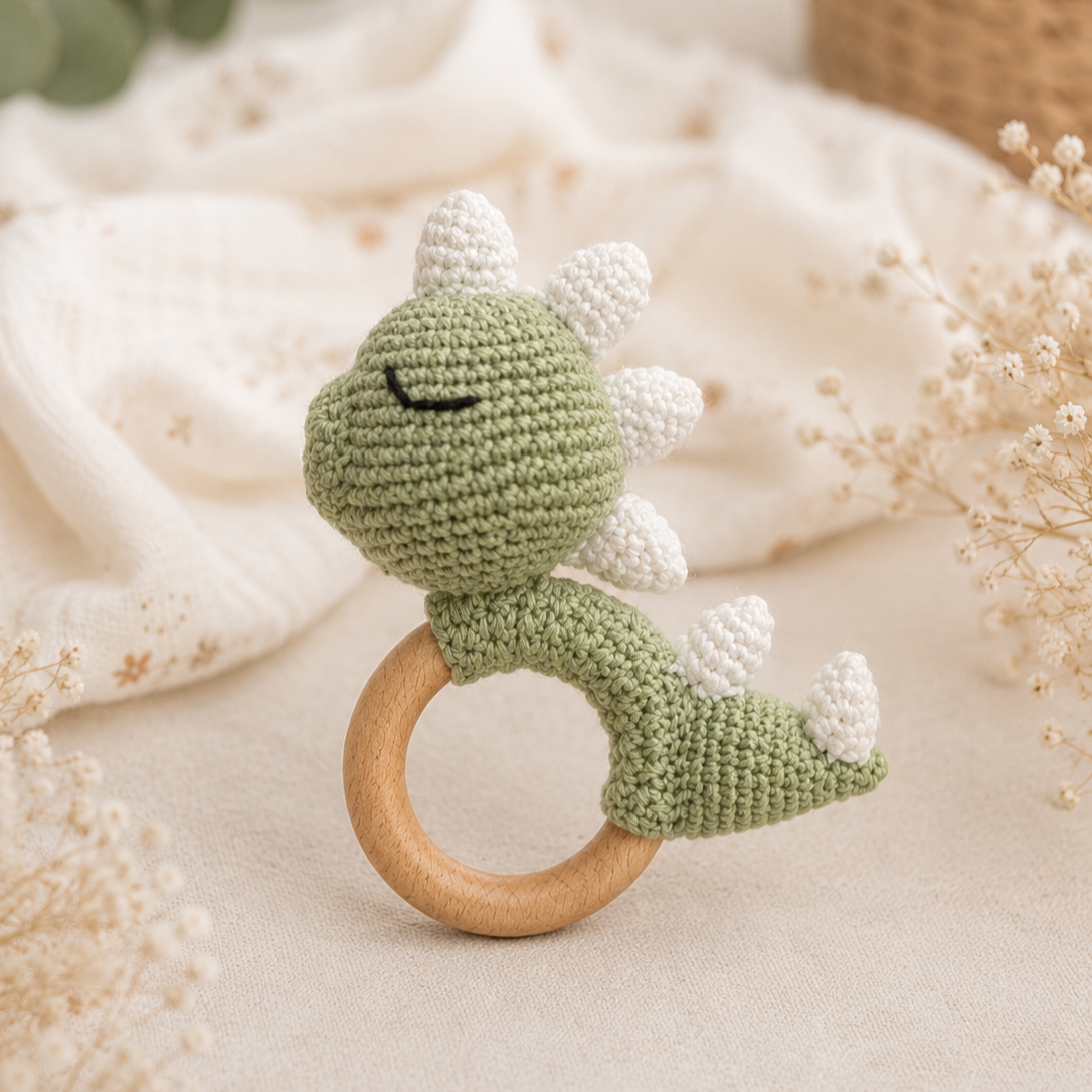 Baby Hand Knitted Rattle- Dragon