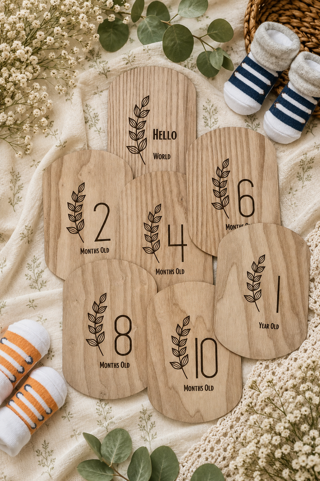 Oblong Wooden Baby Milestone Cards