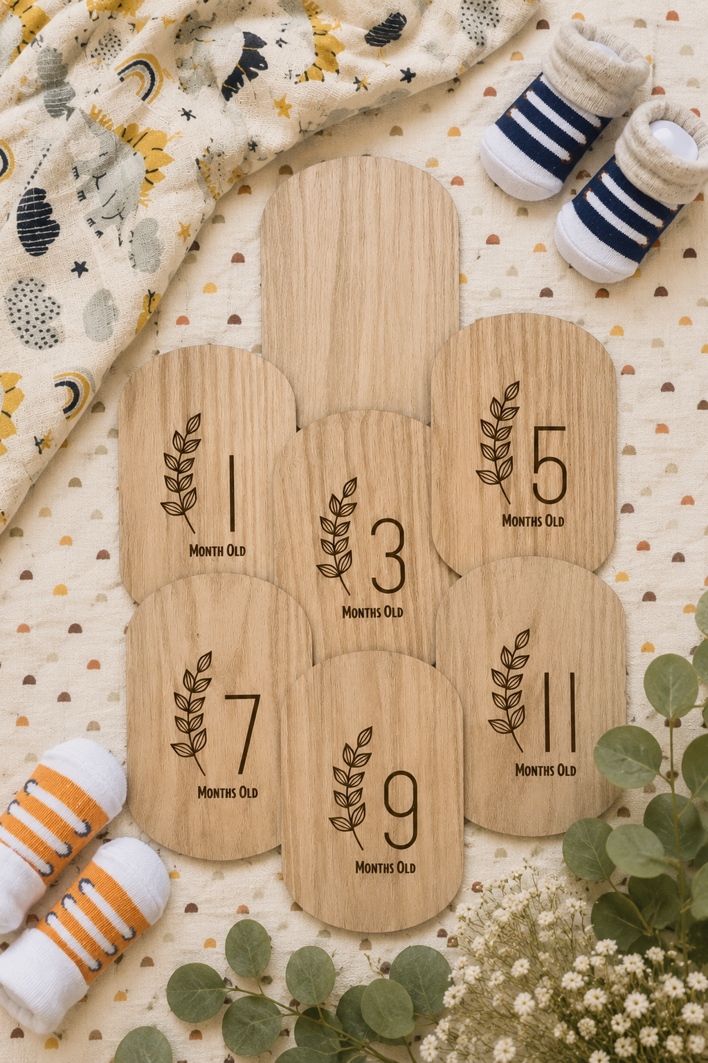 Oblong Wooden Baby Milestone Cards