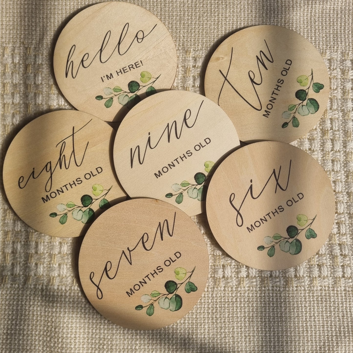 Botanical themed wooden baby milestone cards