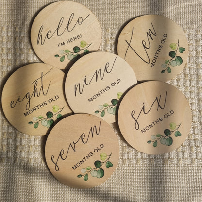 Botanical themed wooden baby milestone cards