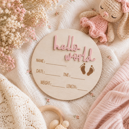 Hello World Milestone Card- Pink
