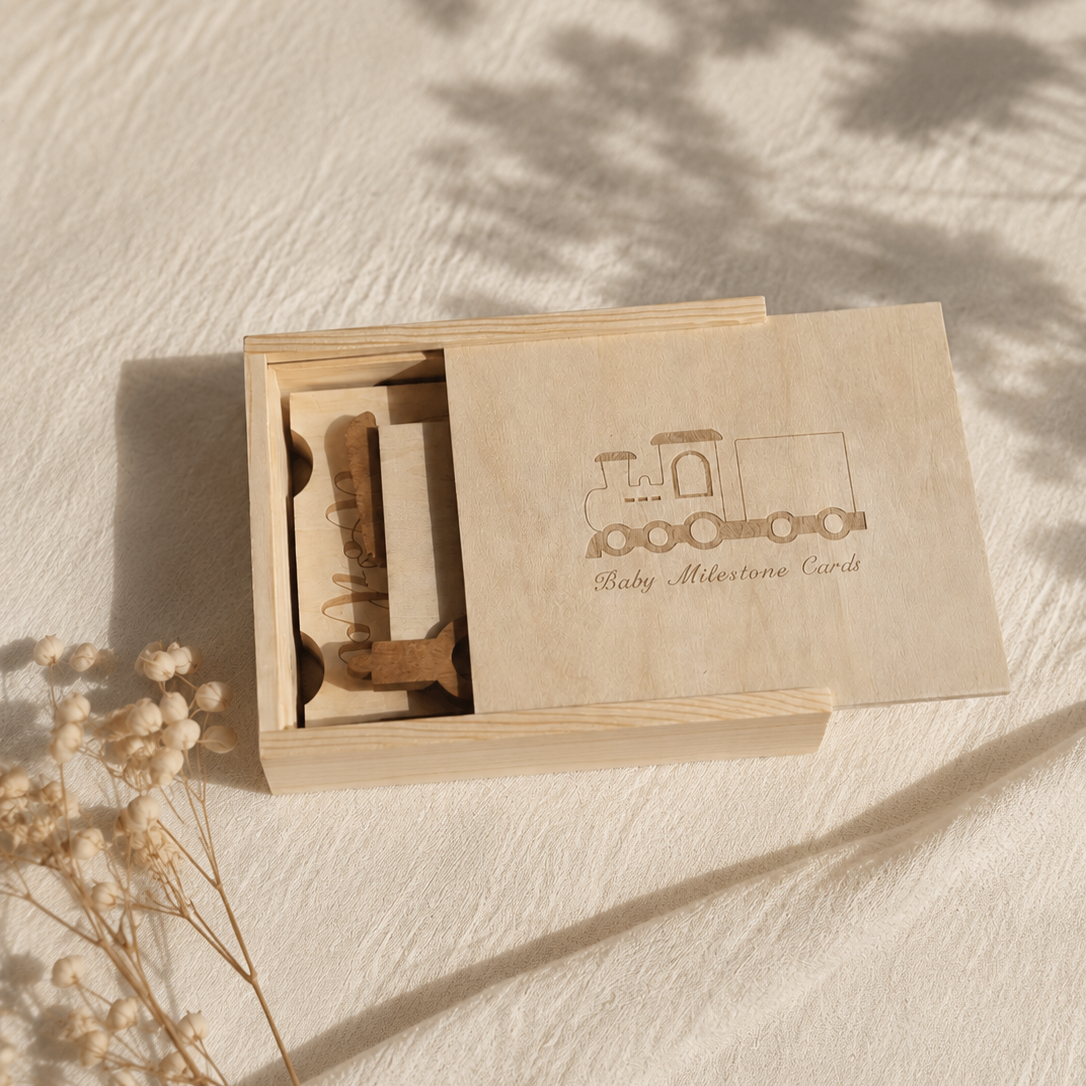 Wooden Train Milestone Cards