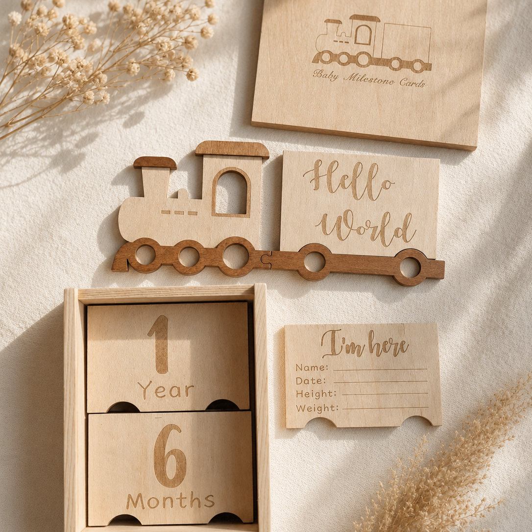 Wooden Train Milestone Cards