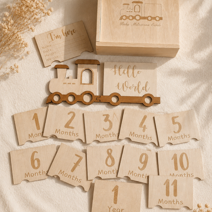 Wooden Train Milestone Cards