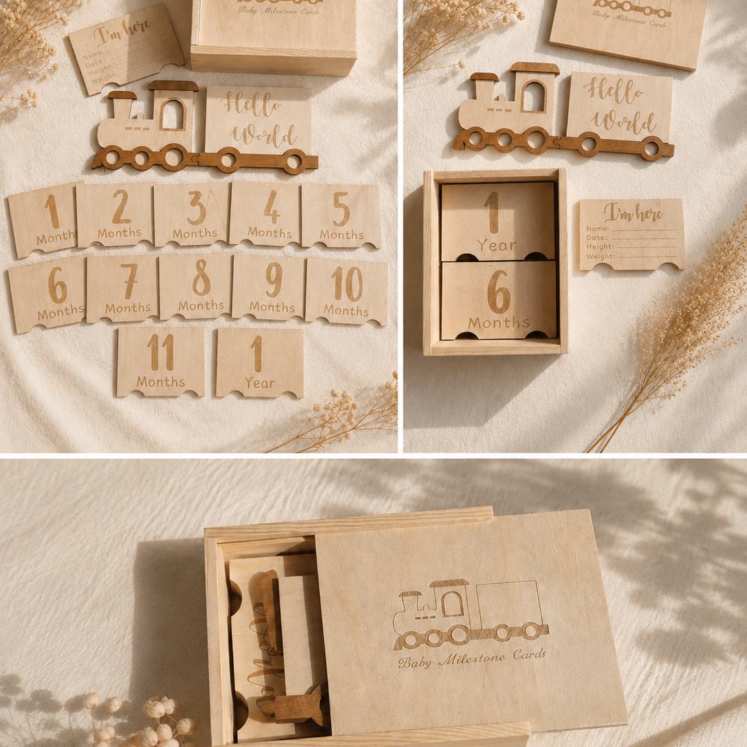 Wooden Train Milestone Cards
