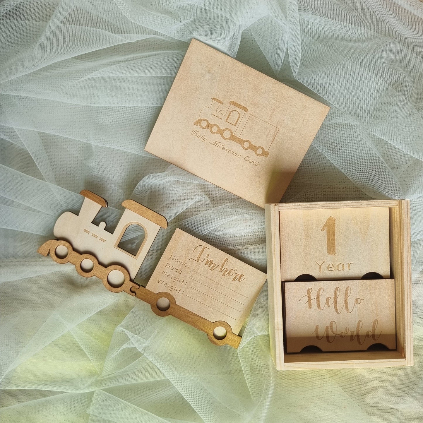 Wooden Train Milestone Cards