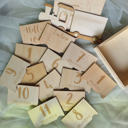 Wooden Train Milestone Cards