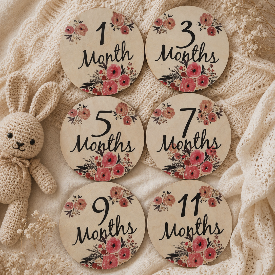 Floral Wooden Milestone Cards